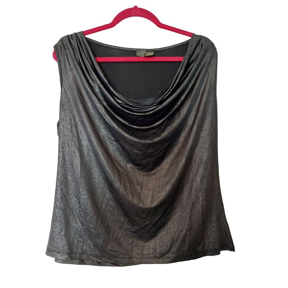 Shimmery Metallic Draped Cowl Neck Sleeveless Top XL Polyester & Spandex